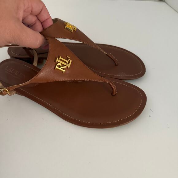 LAUREN RALPH LAUREN Ellington Brown Thong Flat Sandal Monogram Logo 9.5 - Picture 8 of 12